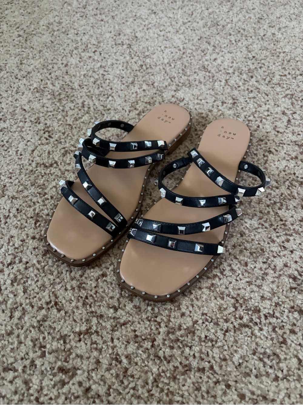 a new day Black Studded Multi-Strap Slide Sandals